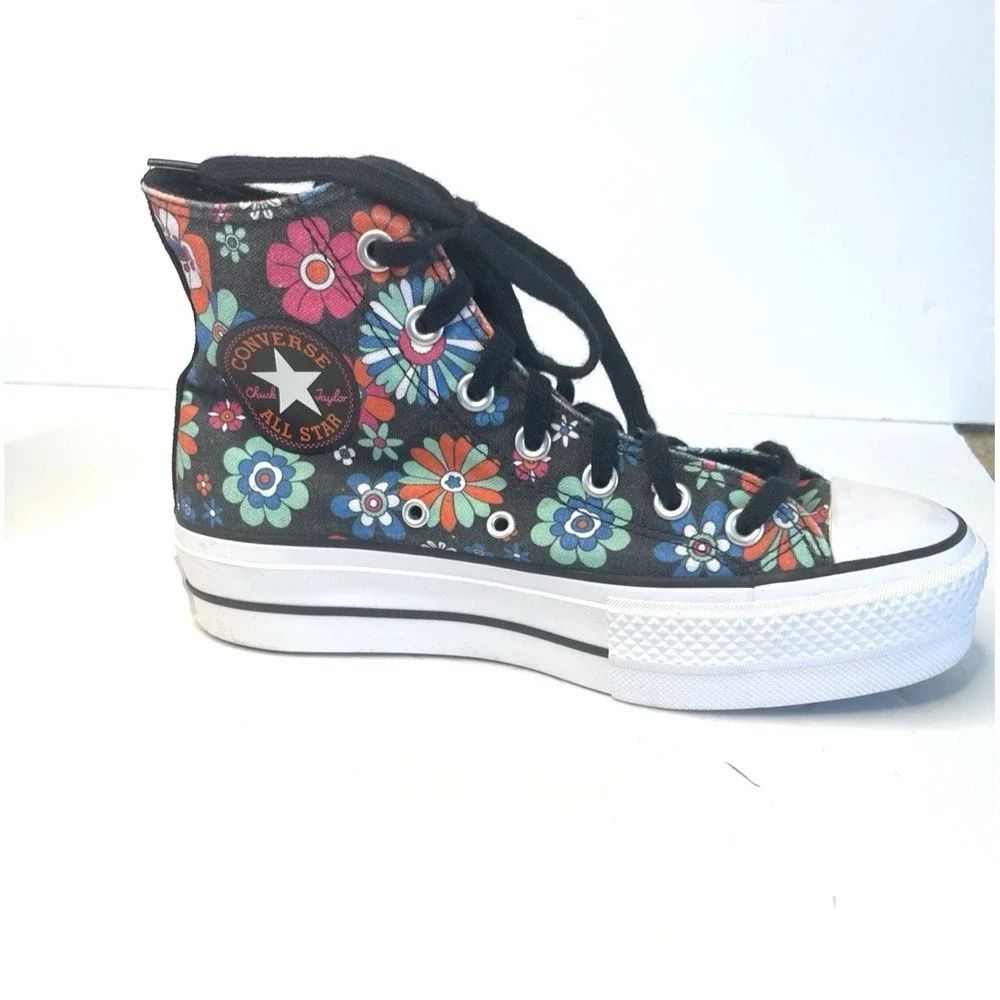 Y2K Black Floral Converse Chuck Taylor All Star‎ Hi Lift Platform Sneaker Size 7